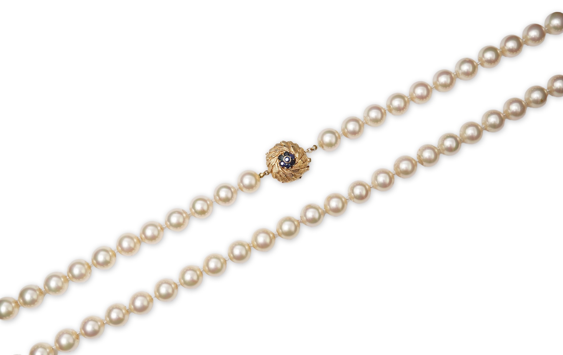 A simulant pearl, gold and sapphire necklace, 1960s
